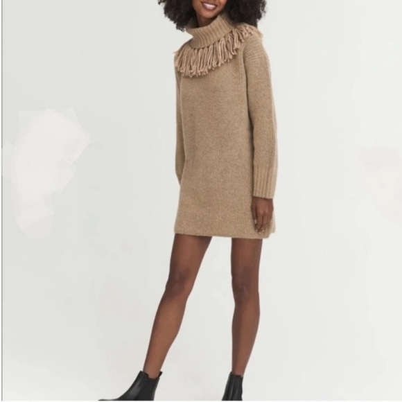 Something Navy Fringe Wool Turtleneck Sweater Dress in Navy Size Small NWT - Picture 2 of 8